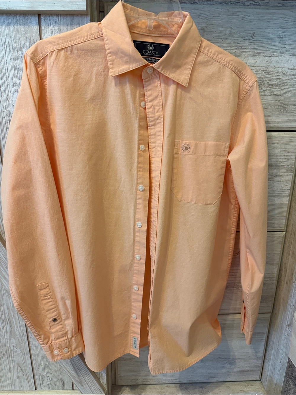 Coast Men's Peach Cotton Button-Down Shirt